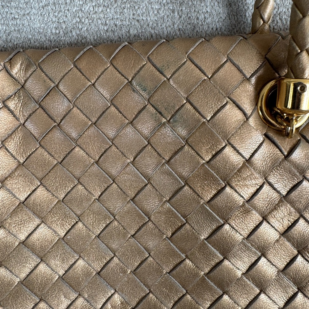 Bottega Veneta Vintage Gold Woven Intrecciato Leather Double Strap Bag authentic - Picture 4 of 12